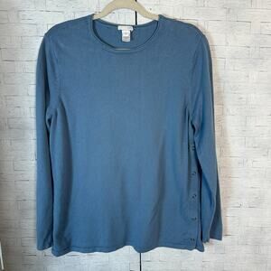 J Jill women’s sweater dusky blue feminine coastal grandma minimalist side snap